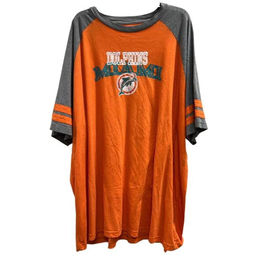 Miami Dolphins NFL Orange/Gray Big & Tall Throwback Raglan Tee SZ 4X XXXXL